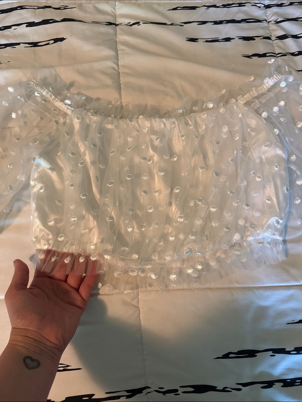 Lush Sheer White Polka Dot Ruffle Crop Top